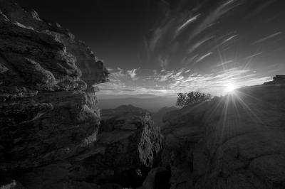 Windy Point Whisps and Sun (B&W)