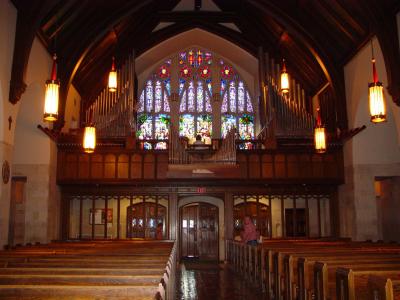 THE  CHOIR LOFT IN THE DOWD MEMORIAL CHAPEL WHERE WE WILL SING FROM ON SUNDAY AT MASS