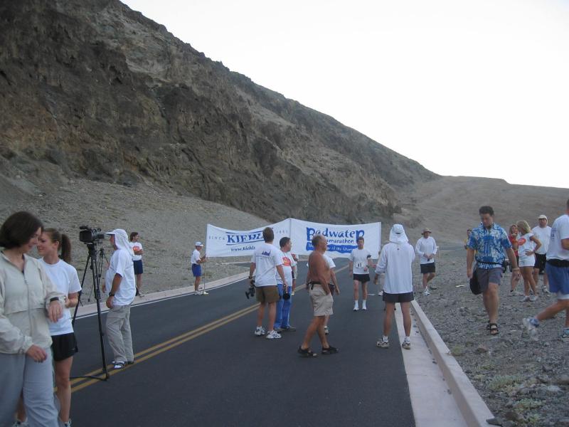 Traffic at the start line thins quickly as crews chase after their runners.  Race staff will stick around for the 8am wave.