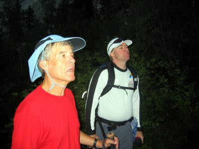 Art and David survey the trail ahead.  It's still dark and we are all tired from the previous days' work.