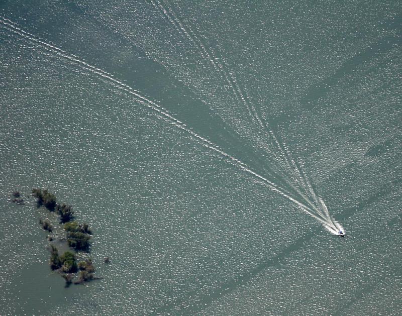 Lake, boat, wake