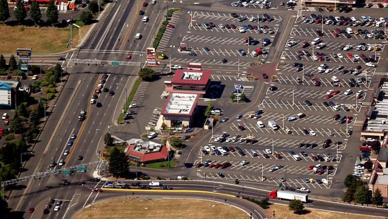 Freeway and car park from the air