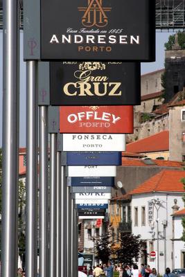 A row of port manufacturers' trademarks