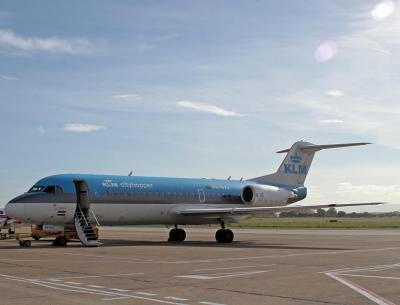 Boarding the aircraft at Teesside for the hour to Amsterdam