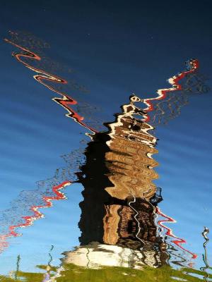 Reflection in water (1): Surreall Windmill, Bruges, Belgium, 2005