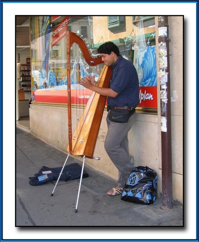 The harpist with trash bag