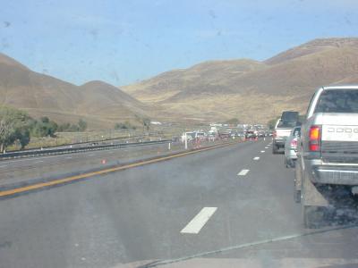 Traffic slowed down on I-80 Westbound for a horrible crash on the other side.