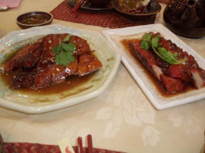 Food from GZ, roasted geese and honey pork...