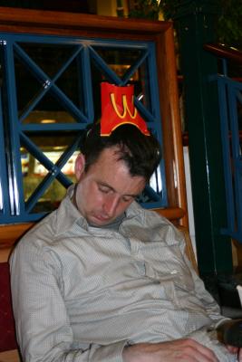 Joe asleep in McDonalds