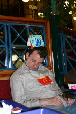 Joe asleep in McDonalds