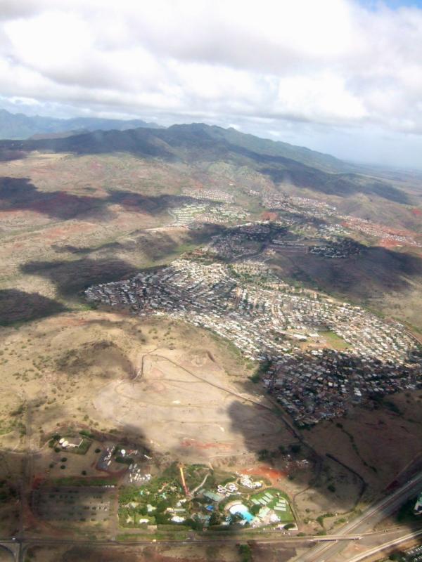 Nephew David & Paulas house up Makakilo Ridge & Hawaiian Waters Adventure Park below...