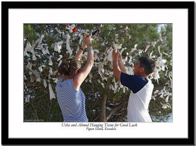 Usha and Ahmed Hanging Tissue for Good Luck