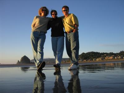 Haystack Rock and Tonja, Susan and Mitch stepping out