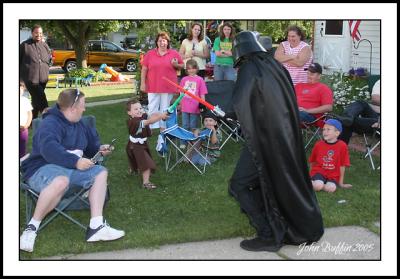 Young jedi Ian spings into action to protect...