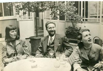 Addams with his first wife, Barbara, and eventual model for Morticia (left) and, on right side of photo, Anne Cobean.