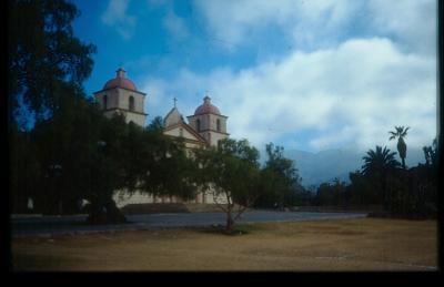 Mission Santa Barbara in the lifting fog