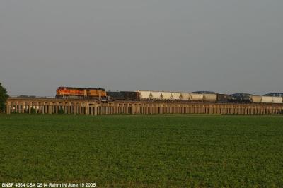 NB train Q514 rides high above the dry flood plain south of Evansville