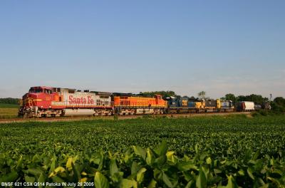 A colorful array of engines pulls Q514 north near Patoka.