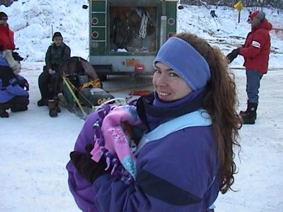 Lilli  & Ann bundled up at Iditarod 2004.JPG