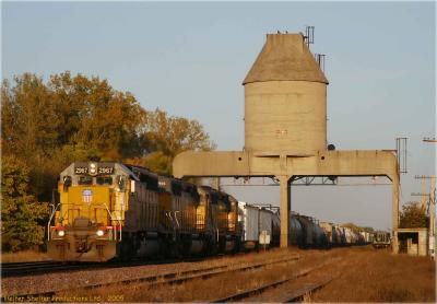 UP Engine 2967 leads mixed freight thru Nelson, Illinois coaling tower.jpg