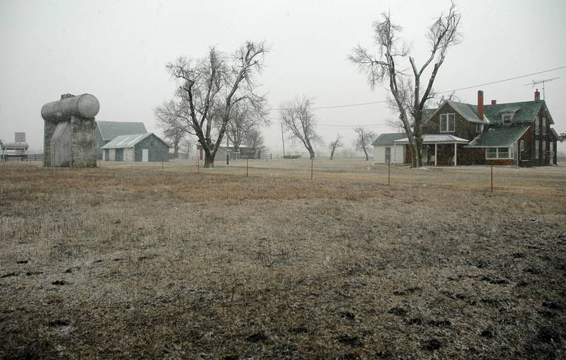 Winter snow, one of the houses on 17,000 acre ranch