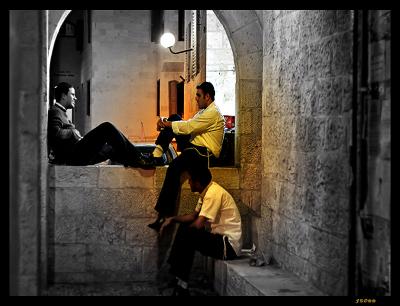 Yeshiva Students Sharing Experiences in the Old City