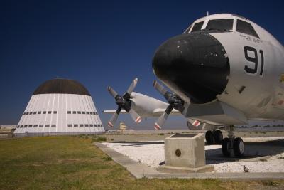 dirgible hanger 1 and P3 orion at moffet field