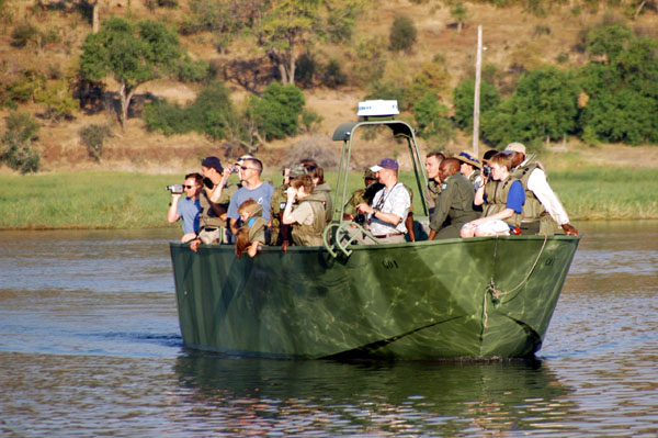 Botswana military boat with western VIPs