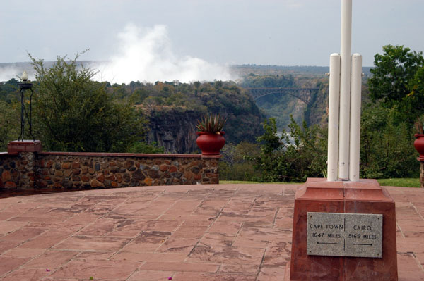 Victoria Falls and the bridge seen from the Victoria Falls Hotel