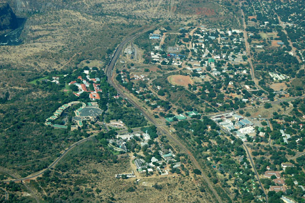 Town of Victoria Falls, Zimbabwe (aerials of the falls under Zambia)