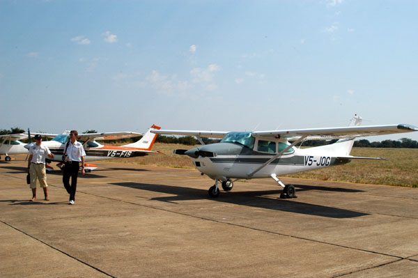 Arriving with our pair of 182's in Livingstone, Zambia - 2005