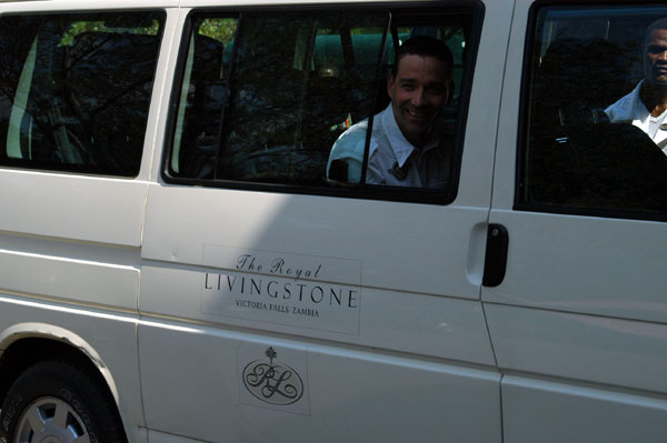 The Royal Livingstones transport from the airport
