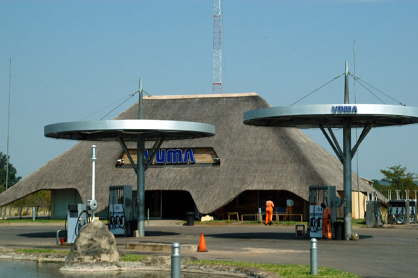Thatched gas station on the road to Victoria Falls
