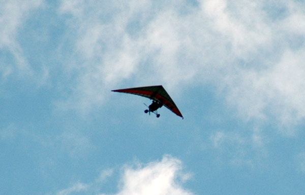 Eckhart flying over the hotel in a microlight