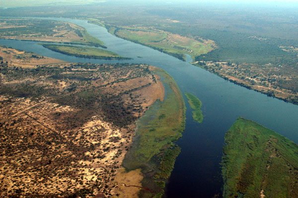 Zambezi River at the junction of Namibia, Zamibia, Zimbabwe and Botswana