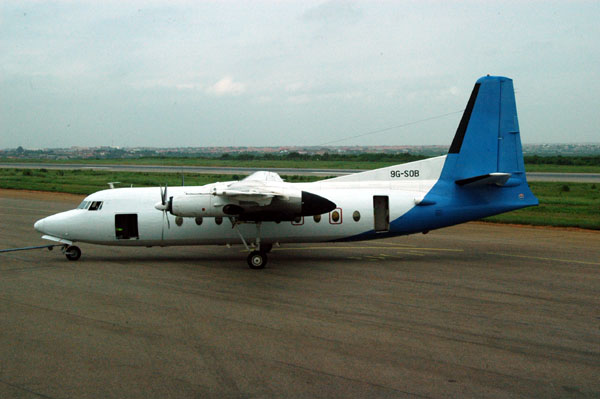 9G-SOB, a Fokker 27 under tow in Accra