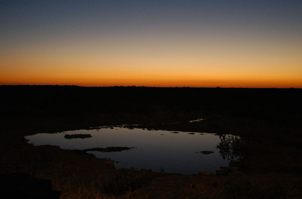 Dusk over the waterhole at Halali ends day 2