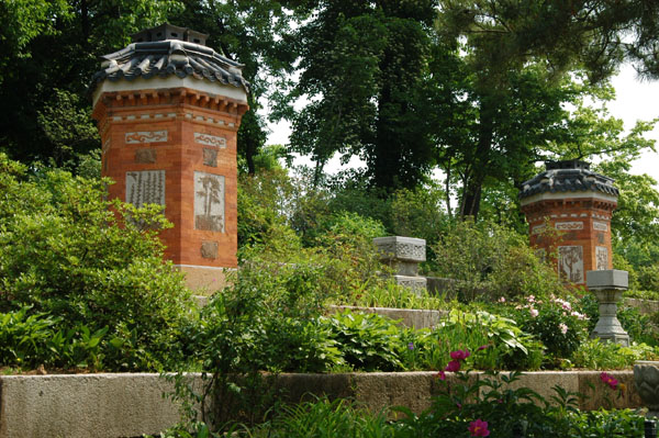 Chimneys in the queen's garden behind Gyotaejeon