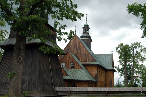 Wooden church and belltower in Spytkowice, south of Krakow
