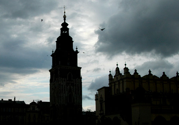 Silouhette of the Town Hall Tower and Cloth Hall, Krakow