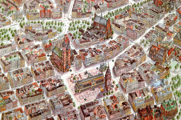 Illustration of the center of Krakow's old town