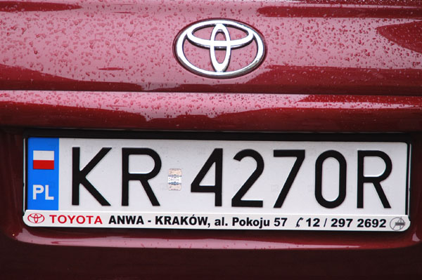 Polish license plate from Krakow