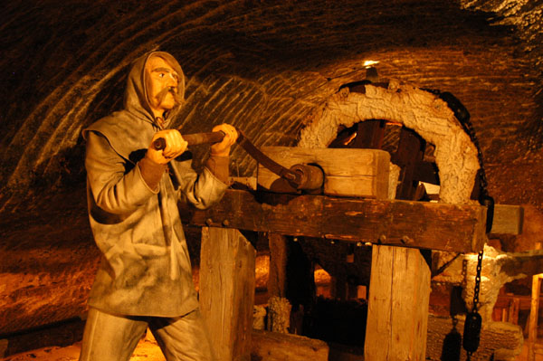 Miner operating ancient equipement