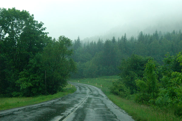 Driving back roads in the rain from Wieliczka to Zakopane