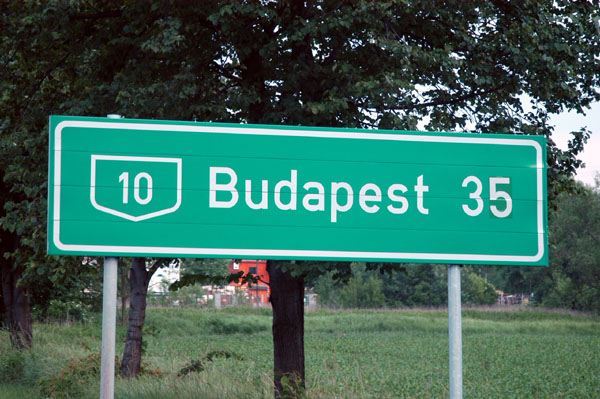 Road sign for Budapest
