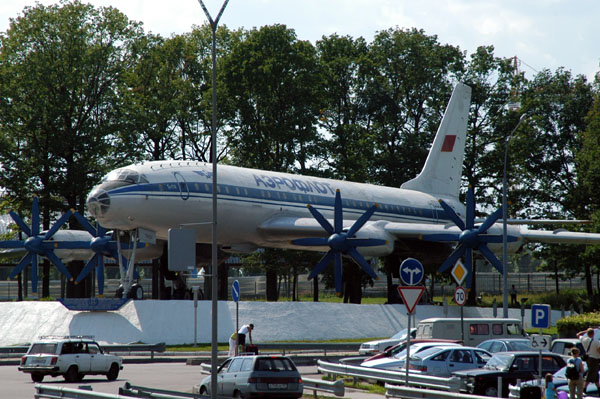 Aeroflot Tu-114 with counter-rotating props on display at Domodedovo