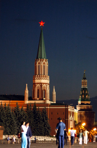 Nikolskaya Tower from Red Square at night