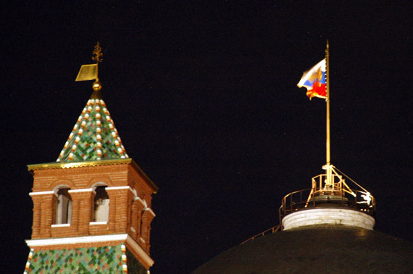 The Russian Imperial flag flying over the Kremlin