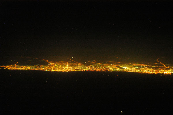 Approaching the UAE coast at night (Dubai/Sharjah)