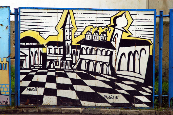 Murals on construction barriers, Levoča